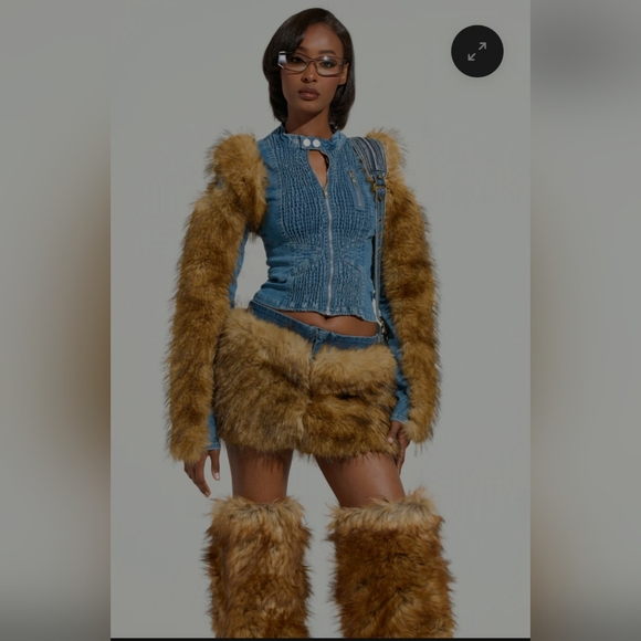 Fur Trim Denim Top - Picture 1 of 6
